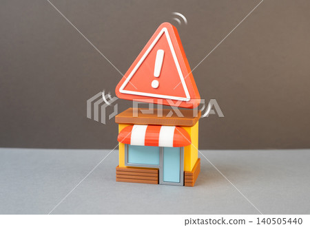 Store and sign of attention. Danger and quality issues. Violation of sanitary standards. Business closure due to quarantine. Potential bankruptcy. Store and sign of attention. Danger and quality issues. Violation of sanitary standards. Business closure due to quarantine. Potential bankruptcy. 140505440
