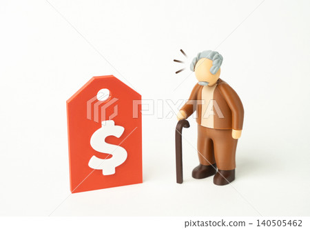 An elderly man is surprised by rising prices and reduced purchasing power. Inflation, higher living costs, economic pressure and increasing prices for essential goods. An elderly man is surprised by rising prices and reduced purchasing power. Inflation, higher living costs, economic pressure and increasing prices for essential goods. 140505462