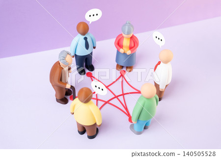 Figures of people stand in a circle of connections and communication. An initiative group at work. A social circle, a team of people. A hobby group. Figures of people stand in a circle of connections and communication. An initiative group at work. A social circle, a team of people. A hobby group. 140505528