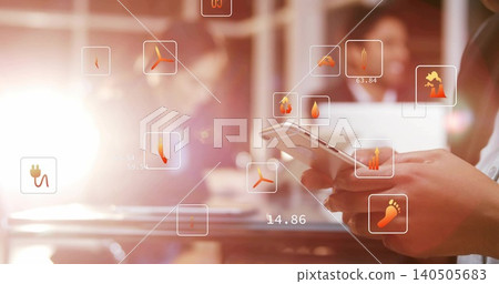 Holding adult Asian male's hands tapping phone in office, business shirt, HUD overlay, copy space Holding adult Asian male's hands tapping phone in office, business shirt, HUD overlay, copy space 140505683