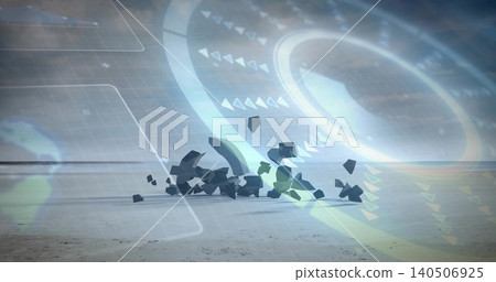 Displaying central dark rock cluster sitting on salt flat, with faint HUD overlays and partial ring 140506925