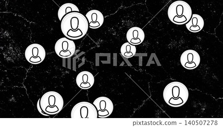 Displaying central cluster of overlapping white avatars with ring outlines on black cracked ground Displaying central cluster of overlapping white avatars with ring outlines on black cracked ground 140507278