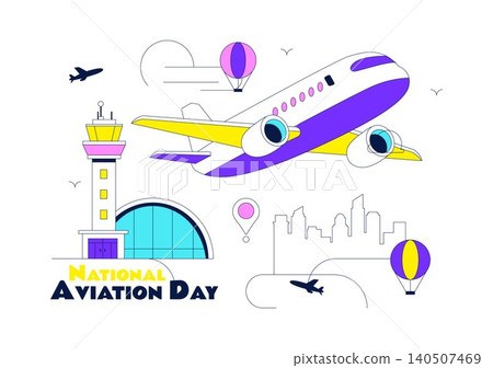 National Aviation Day Vector Illustration Featuring Airplane Flight, Airport Terminal, Air Traffic Control Tower, Aviation Celebration, and Air Travel National Aviation Day Vector Illustration Featuring Airplane Flight, Airport Terminal, Air Traffic Control Tower, Aviation Celebration, and Air Travel 140507469