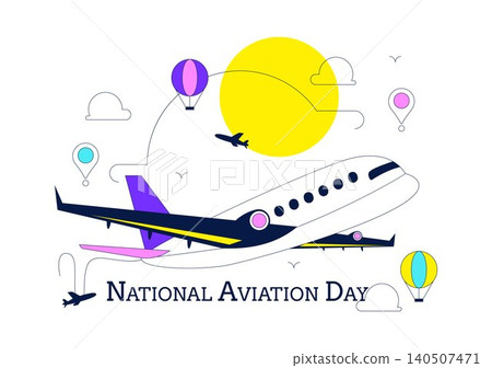 National Aviation Day Vector Illustration Featuring Airplane Flight, Airport Terminal, Air Traffic Control Tower, Aviation Celebration, and Air Travel 140507471
