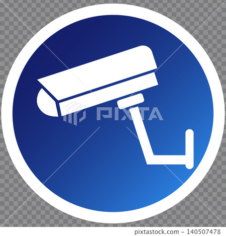 Stylized Security Camera Emblem on Circular Blue Background for Surveillance Systems and Safety Stylized Security Camera Emblem on Circular Blue Background for Surveillance Systems and Safety 140507478