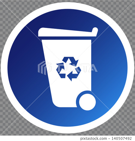 Symbol of Recycling: A Blue Circular Design Featuring a Trash Bin with Recycle Icon for Eco Awareness Symbol of Recycling: A Blue Circular Design Featuring a Trash Bin with Recycle Icon for Eco Awareness 140507492