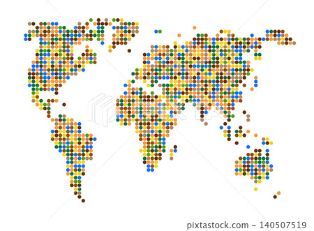 Colorful dot matrix forms continents on white background. Colorful dot matrix forms continents on white background. 140507519