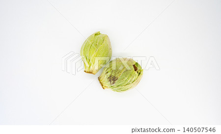Macro photography of butterbur sprouts, white background, copy space, spring wild vegetables, food ingredients. Macro photography of butterbur sprouts, white background, copy space, spring wild vegetables, food ingredients. 140507546