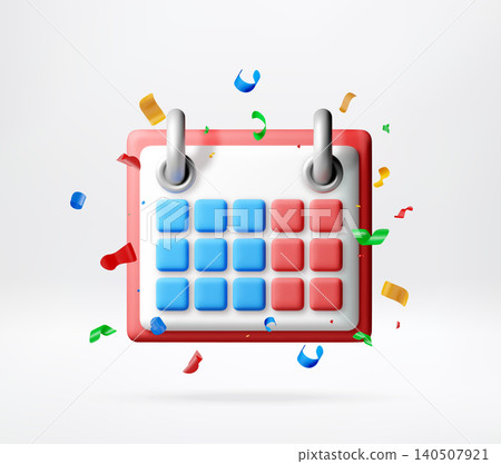 3d calendar icon with colorful confetti. 3d calendar icon with colorful confetti. 140507921