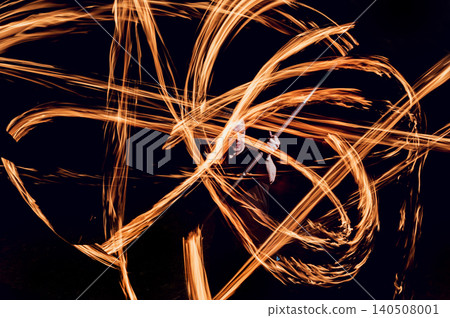 Fire show. Fire performance at the night. 140508001