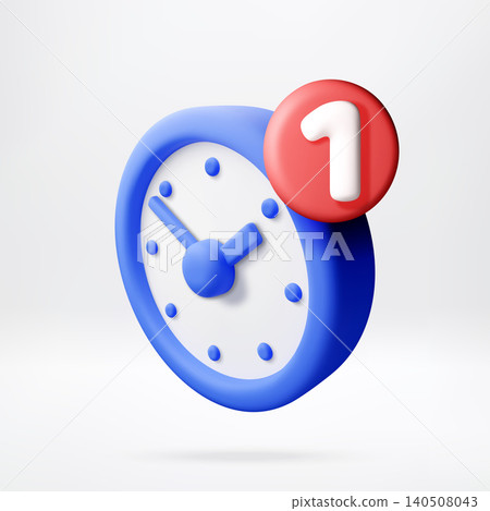 3D Blue clock with red notification badge 3D Blue clock with red notification badge 140508043
