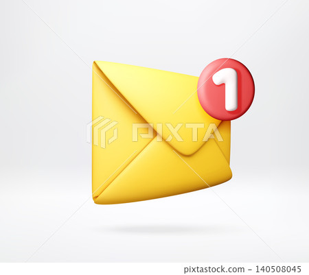 3D Yellow envelope with red notification badge 3D Yellow envelope with red notification badge 140508045