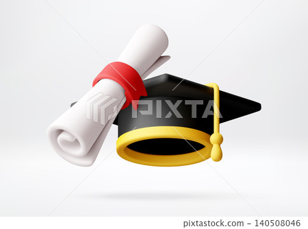 3D Graduation cap and diploma scroll 3D Graduation cap and diploma scroll 140508046