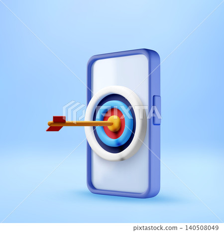 3D Smartphone with arrow hitting bullseye target 3D Smartphone with arrow hitting bullseye target 140508049