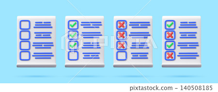 3D set of checklist with checkmark and cross mark. 140508185