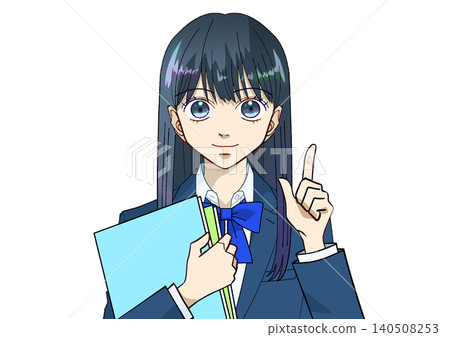 一張動漫風格的插圖,描繪了一名女學生手持一本書,背景為白色。 一張動漫風格的插圖,描繪了一名女學生手持一本書,背景為白色。 140508253