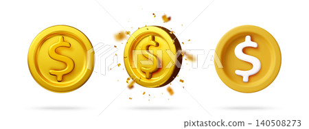 3d golden coin icon set with dollar sign 140508273
