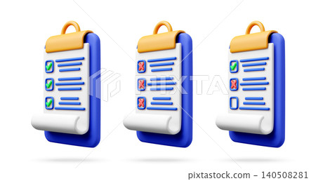 3D set of clipboards with checklist and survey 140508281