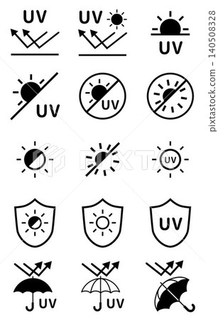 UV protection icon set for textiles and clothing. UV protection icon set for textiles and clothing. 140508328
