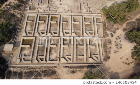 Harappa site showing ancient work floors and home walls from the air Harappa site showing ancient work floors and home walls from the air 140508454