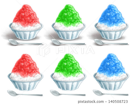 A shaved ice set in a glass container. A shaved ice set in a glass container. 140508723