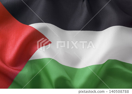 Flag of the Palestine with fabric structure waving in the wind background macro shot 140508788