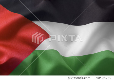 Flag of the Palestine with fabric structure waving in the wind background macro shot Flag of the Palestine with fabric structure waving in the wind background macro shot 140508789