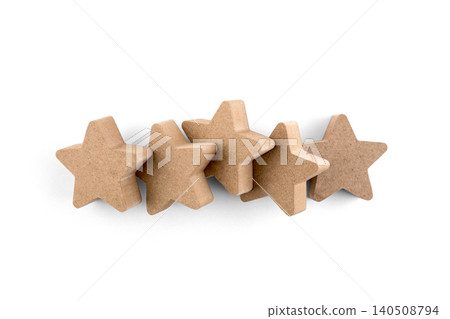 Five wooden stars isolated on white background with clipping path 140508794