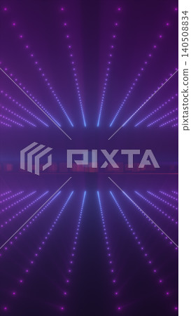 Purple and blue dotted light rays receding toward a central horizon, creating a futuristic abstract perspective background Purple and blue dotted light rays receding toward a central horizon, creating a futuristic abstract perspective background 140508834