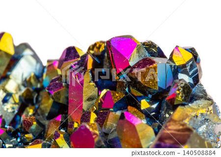 Macro mineral stone Titanium Quartz, Flame Aura Quartz on a white background Macro mineral stone Titanium Quartz, Flame Aura Quartz on a white background 140508884