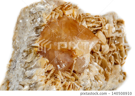 Macro mineral stone  Scheelite on a white background 140508910