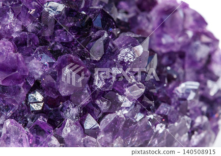 Amethyst Crystal Druse macro mineral on white background Amethyst Crystal Druse macro mineral on white background 140508915