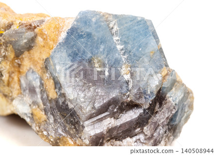 Macro mineral stone Corundum in rock a white background Macro mineral stone Corundum in rock a white background 140508944
