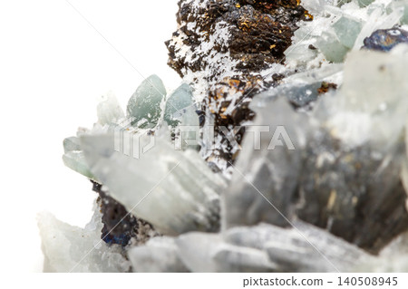 Macro mineral stone Drusus quartz with sphalerite in the rock a white background 140508945