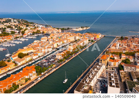 Aerial view of the administrative center with residential areas of the seaside town of Martigues Aerial view of the administrative center with residential areas of the seaside town of Martigues 140509040