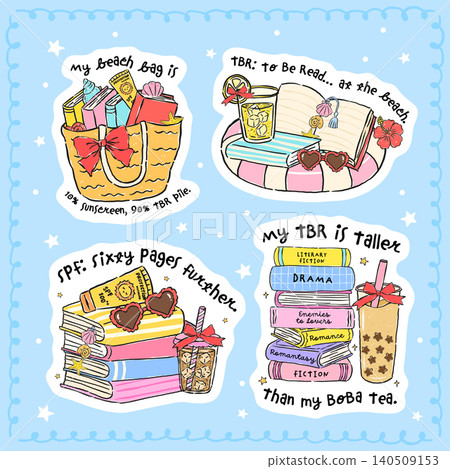 Summer reading bookish funny quote sticker printable set with whimsical hand drawn cartoon characters and playful humor saying Summer reading bookish funny quote sticker printable set with whimsical hand drawn cartoon characters and playful humor saying 140509153