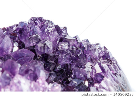 Amethyst Crystal Druse macro mineral on white background Amethyst Crystal Druse macro mineral on white background 140509253