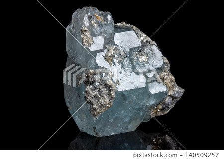 Macro mineral stone Aquamarine on a black background 140509257