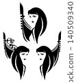 young woman in venice with gondola boat decor black and white  vector design 140509340