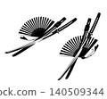 japanese samurai katana sword with scabbard and folding hand fan black and white vector design 140509344