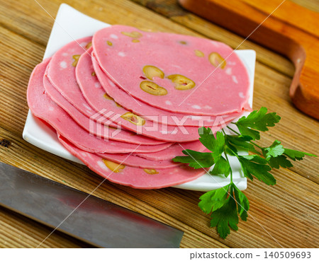 Mortadella sausage with olives Mortadella sausage with olives 140509693