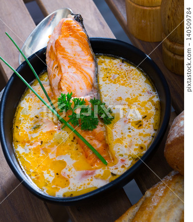 Cheese and salmon soup Cheese and salmon soup 140509784