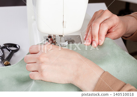 Sewing machine, stitching fabrics, needle in a round plan 140510018