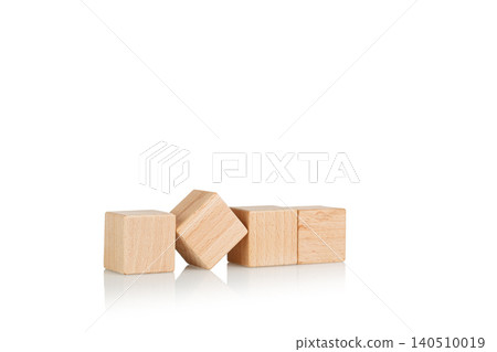 wooden cubes four 4 pieces on isolate white background wooden cubes four 4 pieces on isolate white background 140510019
