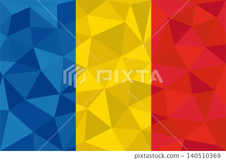 Vector illustration of the national flag of Romania or Chad featuring its classic blue, yellow, and red vertical stripes. The design is rendered in a modern geometric low poly pattern with mosaic tria Vector illustration of the national flag of Romania or Chad featuring its classic blue, yellow, and red vertical stripes. The design is rendered in a modern geometric low poly pattern with mosaic tria 140510369
