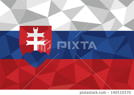 Vector illustration of the national flag of Slovakia featuring its white, blue, and red horizontal stripes with the Slovak coat of arms. The design is rendered in a modern geometric low poly pattern w Vector illustration of the national flag of Slovakia featuring its white, blue, and red horizontal stripes with the Slovak coat of arms. The design is rendered in a modern geometric low poly pattern w 140510370