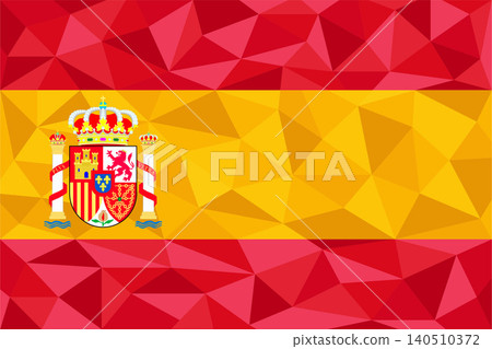 Vector illustration of the national flag of Spain featuring its red and yellow horizontal bands with the Spanish coat of arms. The design is rendered in a modern geometric low poly pattern with mosaic Vector illustration of the national flag of Spain featuring its red and yellow horizontal bands with the Spanish coat of arms. The design is rendered in a modern geometric low poly pattern with mosaic 140510372