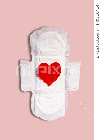 Menstrual sanitary pad with red blood. Illustration of woman critical days. Reproduction function. Hygiene concept. Woman power Menstrual sanitary pad with red blood. Illustration of woman critical days. Reproduction function. Hygiene concept. Woman power 140510414