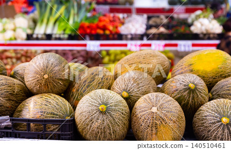 Melons on shelf in supermarket Melons on shelf in supermarket 140510461