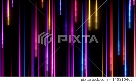 Abstract neon light streaks on black background with glowing vertical lines in vivid colors Abstract neon light streaks on black background with glowing vertical lines in vivid colors 140510463